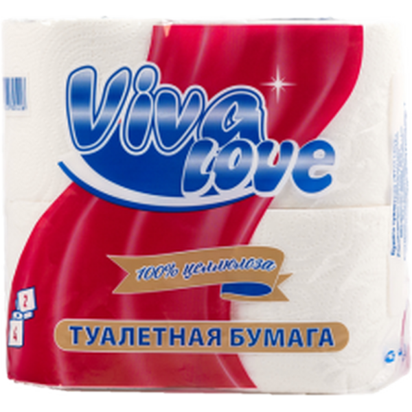 Туалетная бумага "Viva Love", 2 сл. 20 м. белая, 4 рулона (14 пач в упак) (упак)